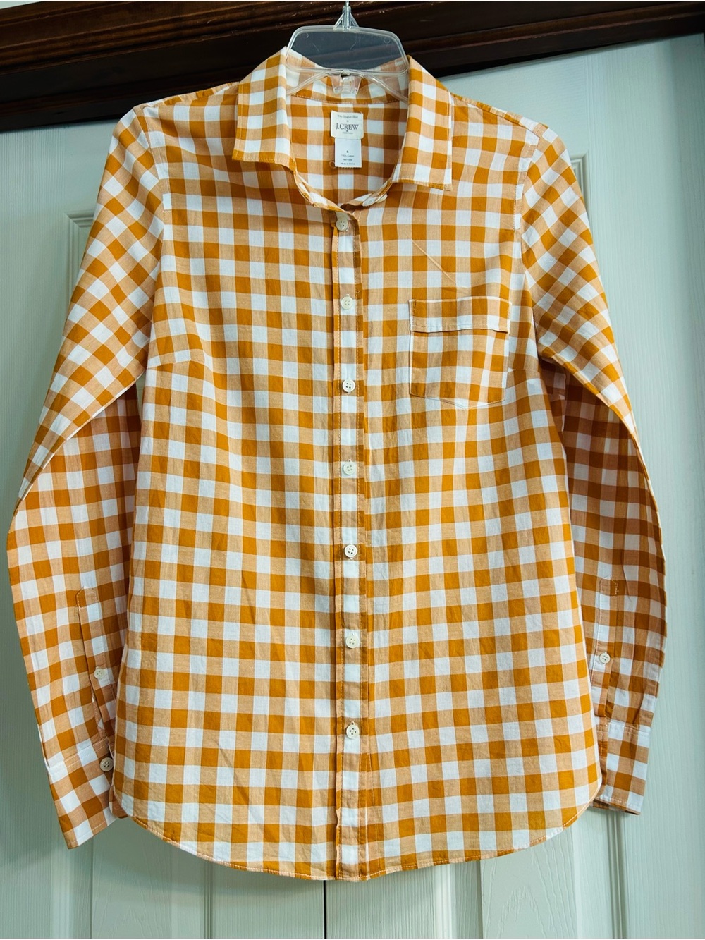 J. Crew Burnt Orange and White Gingham Button-Up Shirt